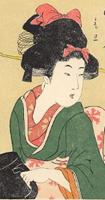 Japanese Woodblock Art - A woman with Green Kimono 1